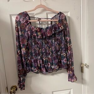 LC Lauren Conrad Multicolor Floral Smocked Blouse